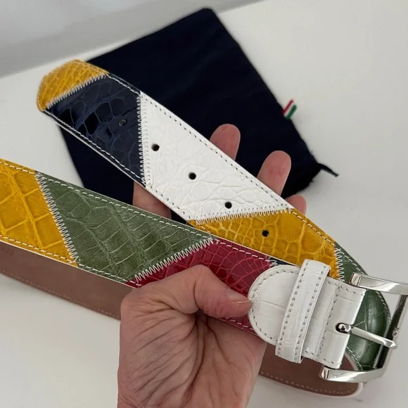 Caporicci Real genuine alligator Multicolor patchwork Leather Belt unisex